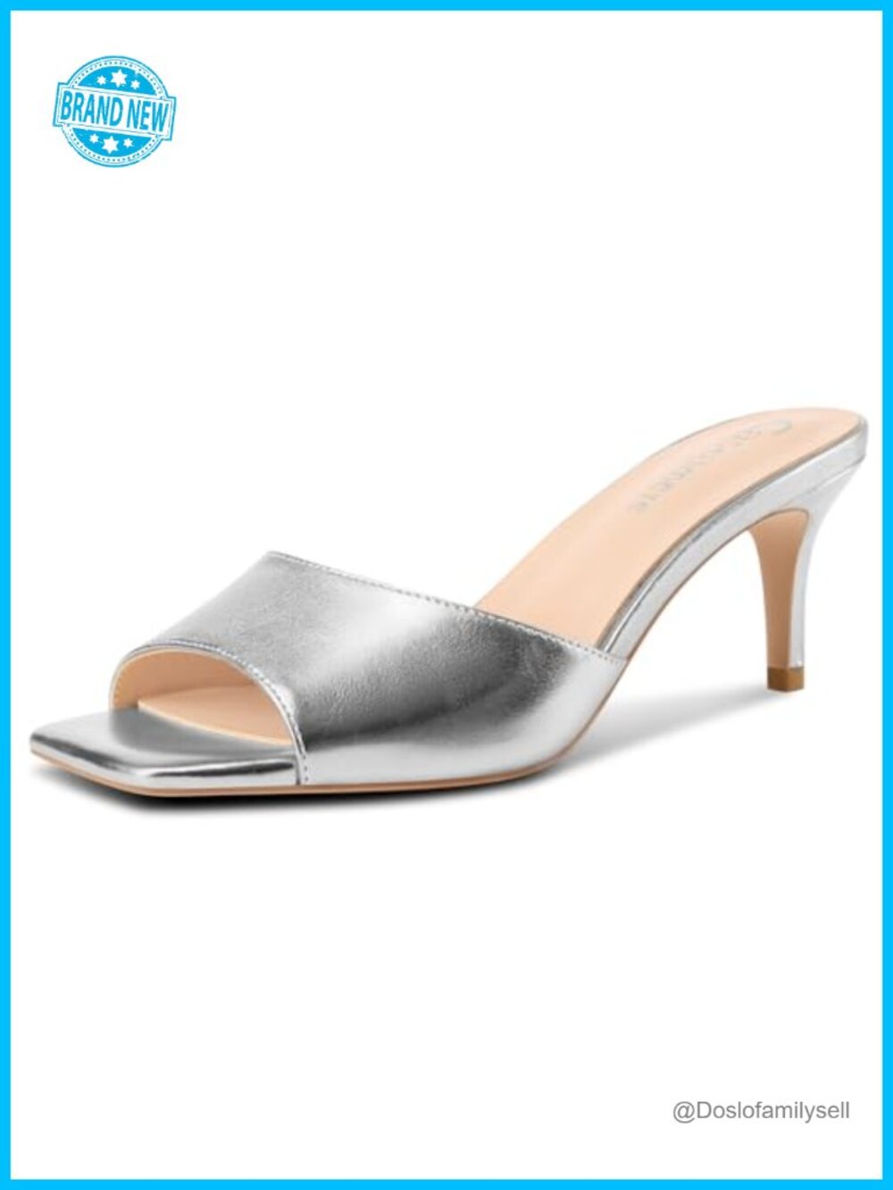 Women's Kitten Heel Sandals Square Toe Slip On Mules Party Dress Shoes